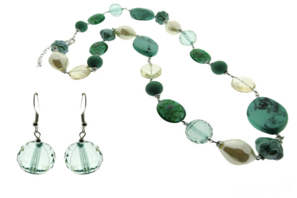 Collana lunga acrilico e vetro con orecchini