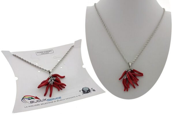Collana acciaio maglia torcion con grappolo cornetti smaltati