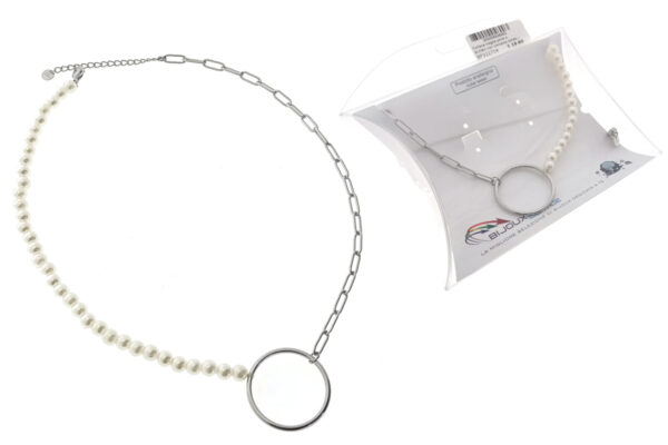Collana maglia perle e acciaio con ciondolo tondo - ACCIAIO 316L