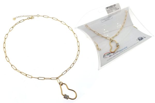 Collana maglia ovale con ciondolo cuore e rondella strass - ACCIAIO 316L