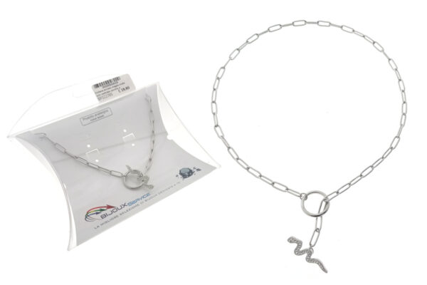 Collana acciaio maglia ovale con centrale cerchio e serpente