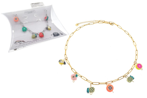 Collana acciaio con 6 ciondoli frutta colorati