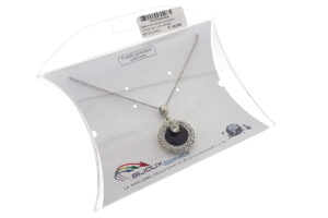 Catenina metallo ciondolo tondo nero con strass