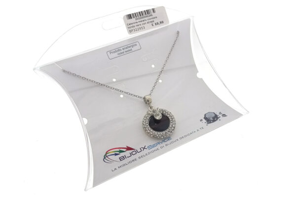 Catenina metallo ciondolo tondo nero con strass