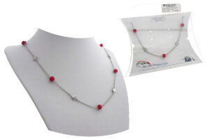 Catenina acciaio con inserti stelline e perle rosse