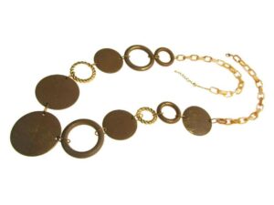 Collana catena acrilico con anelli e dischi in legno