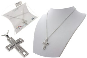 Catenina acciaio con ciondolo croce strass