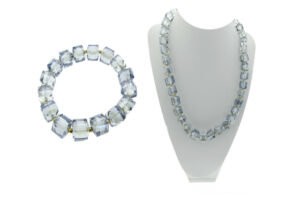 Parure collana e bracciale cristalli quadrati