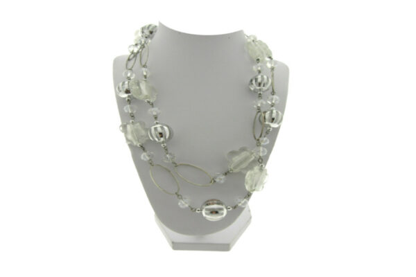 Collana corta 2 fili metallo vetro e cristalli