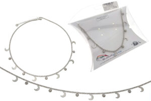 Collana tennis acciaio e cristalli con ciondoli luna e strass
