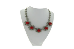 Collana girocollo metallo strass fiori corolla perla vetro
