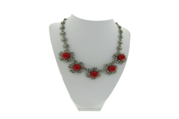 Collana girocollo metallo strass fiori corolla perla vetro