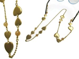 Catena collana per occhiali cuori metallo e sfere vetro