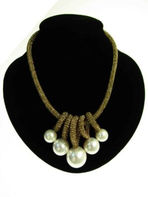 Collana tubolare cristalli con perle acrilico pendenti