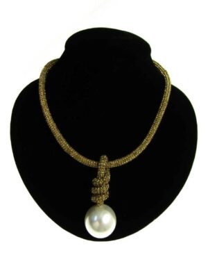Collana tubolare cristalli con ciondolo perla mm. 30