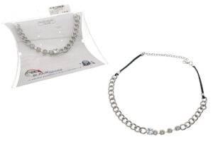 Collarino in gomma e catena rodiata con inserti cristallo