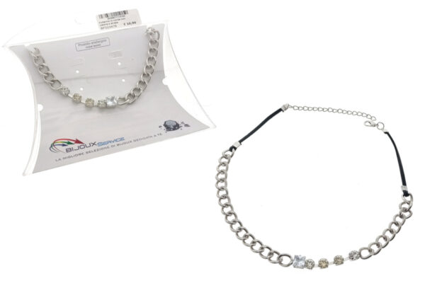 Collarino in gomma e catena rodiata con inserti cristallo