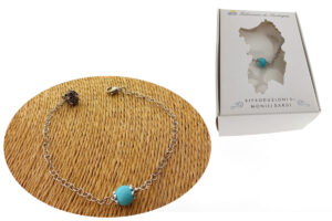 Bracciale acciaio con centrale pietra turchese e terminale con bottoncino metallo