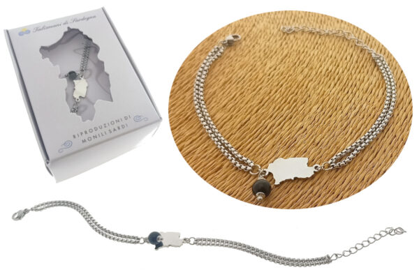 Bracciale 2 maglie acciaio tubolare con centrale Sardegna e pietra onice