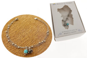 Bracciale 3 fili acciaio con bottone sardo e pietra turchese da mm. 6