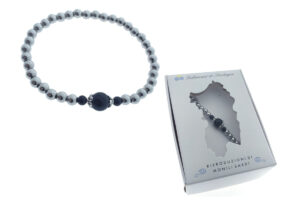 Bracciale elasticizzato con sfere in acciaio mm. 3 e pietra in onice mm. 8