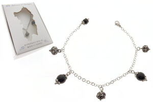 Bracciale catenina acciaio con pietre onice e bottoni anticati