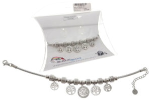Bracciale acciaio con ciondoli albero e rondelle