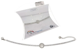 Bracciale tennis acciaio e cristalli con centrale albero strass