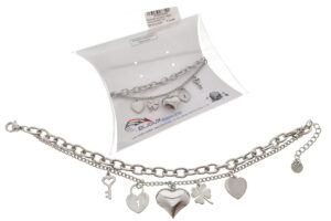 Bracciale acciaio 2 maglie con 5 ciondoli vari