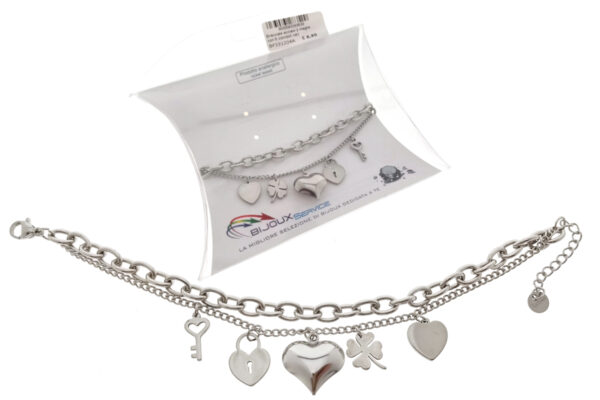 Bracciale acciaio 2 maglie con 5 ciondoli vari
