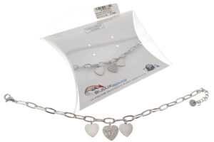 Bracciale acciaio con 3 ciondoli cuore e strass