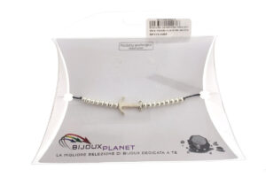 Bracciale cordoncino nero con sfere metallo e centrale ancora