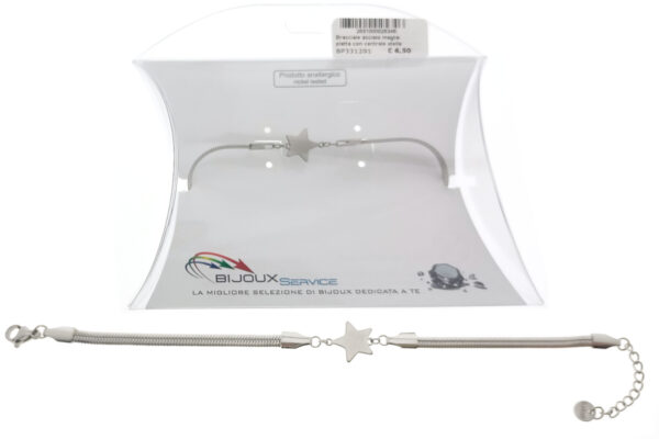 Bracciale acciaio maglia piatta con centrale stella