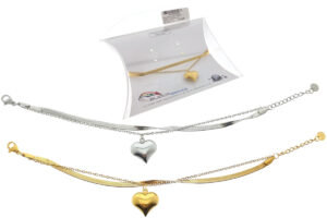 Bracciale acciaio maglia piatta e catenina con centrale cuore