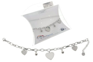 Bracciale maglia acciaio con 3 ciondoli cuore