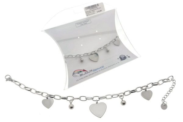 Bracciale maglia acciaio con 3 ciondoli cuore