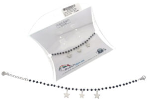 Bracciale acciao e cristalli neri con 3 ciondoli stella