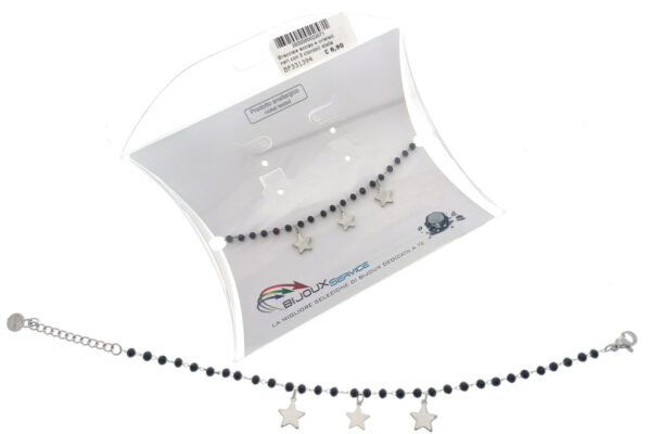 Bracciale acciao e cristalli neri con 3 ciondoli stella