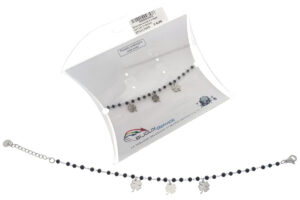 Bracciale acciao e cristalli neri con 3 ciondoli quadrifoglio