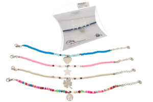 Bracciale acciaio con rondelle colorate, cristalli e ciondolo