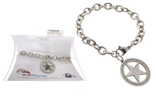 Bracciale maglia acciaio con ciondolo stella e profilo strass