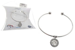 Bracciale rigido in acciaio con ciondolo albero e strass