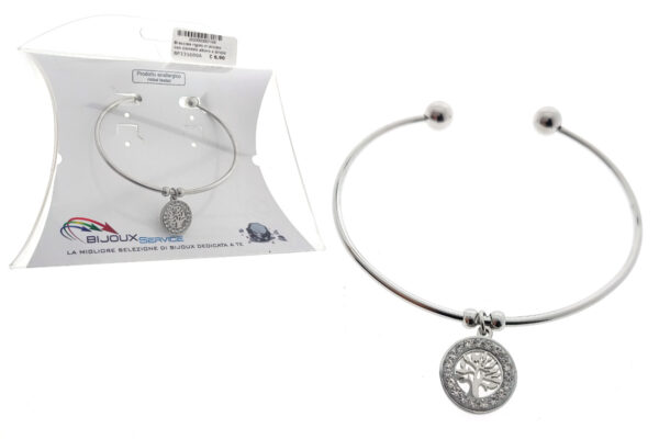 Bracciale rigido in acciaio con ciondolo albero e strass
