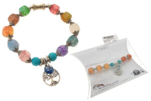 Bracciale elasticizato con pietre e pendente albero