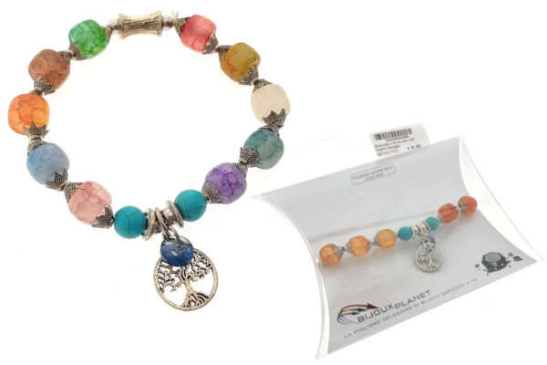 Bracciale elasticizato con pietre e pendente albero