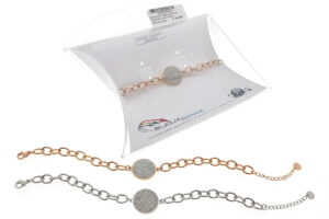 Bracciale maglia ovale con centrale tondo strass - ACCIAIO 316L