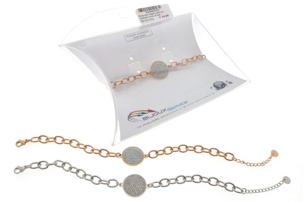 Bracciale maglia ovale con centrale tondo strass - ACCIAIO 316L