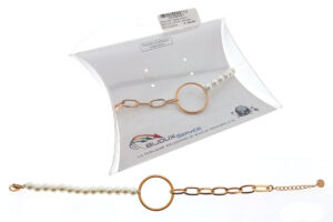 Bracciale maglia ovale e perle con cerchio centrale - ACCIAIO 316L