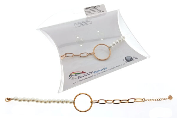 Bracciale maglia ovale e perle con cerchio centrale - ACCIAIO 316L