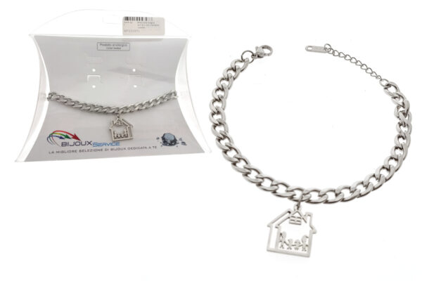 Bracciale maglia acciaio con ciondolo casetta